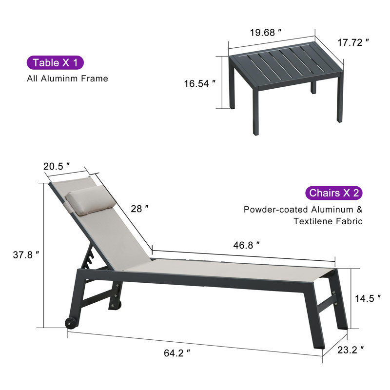 Chaise longue d'extérieur en métal avec table Laylaann, Beige
