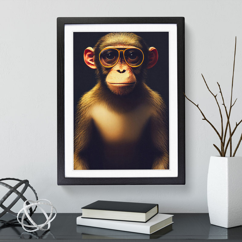 Monkey In Glasses No.3 - Framed Print, Black, 64cm H x 46cm W