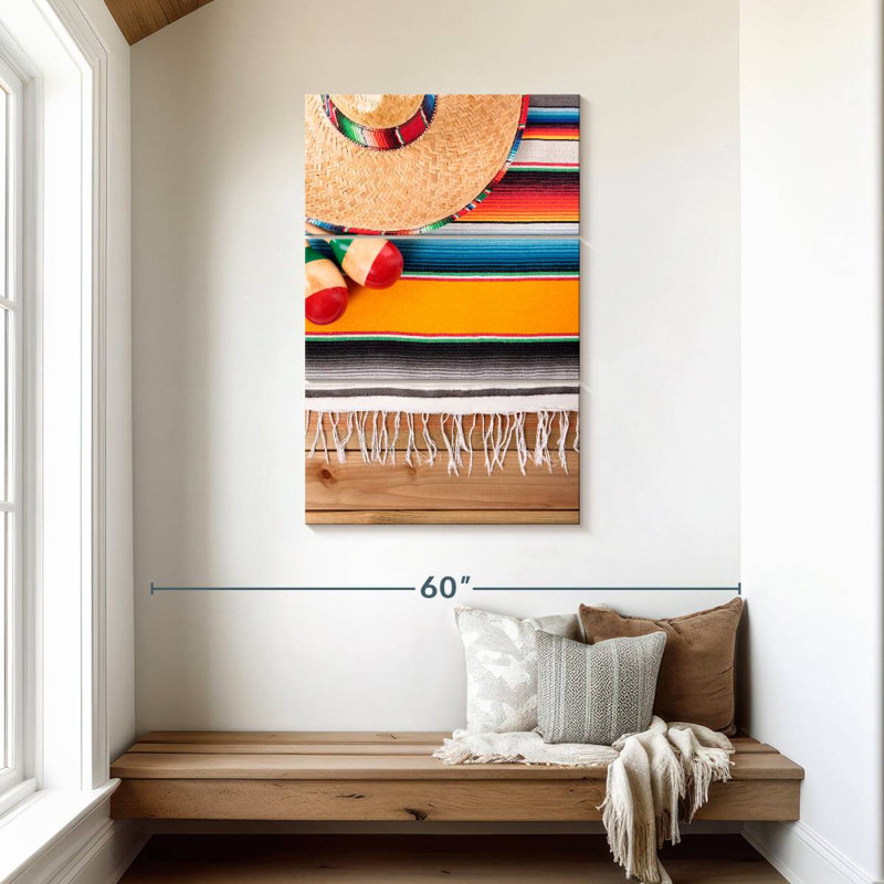Abarca Sombrero Serape et Maracas, H 45 po x l 28 po