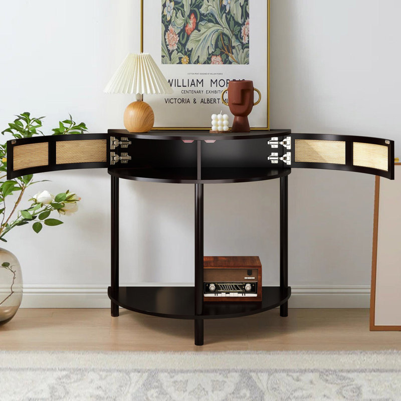 Hibbitts 31.5'' Half Moon Design End Table Console Table Solid Wood Legs,Semi-circle Entryway UV Painting, Black