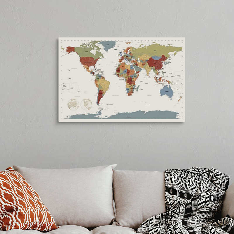 «World Map», impression par Michael Tompsett, H 24 po x l 36 po x P 1,5 po, Toile