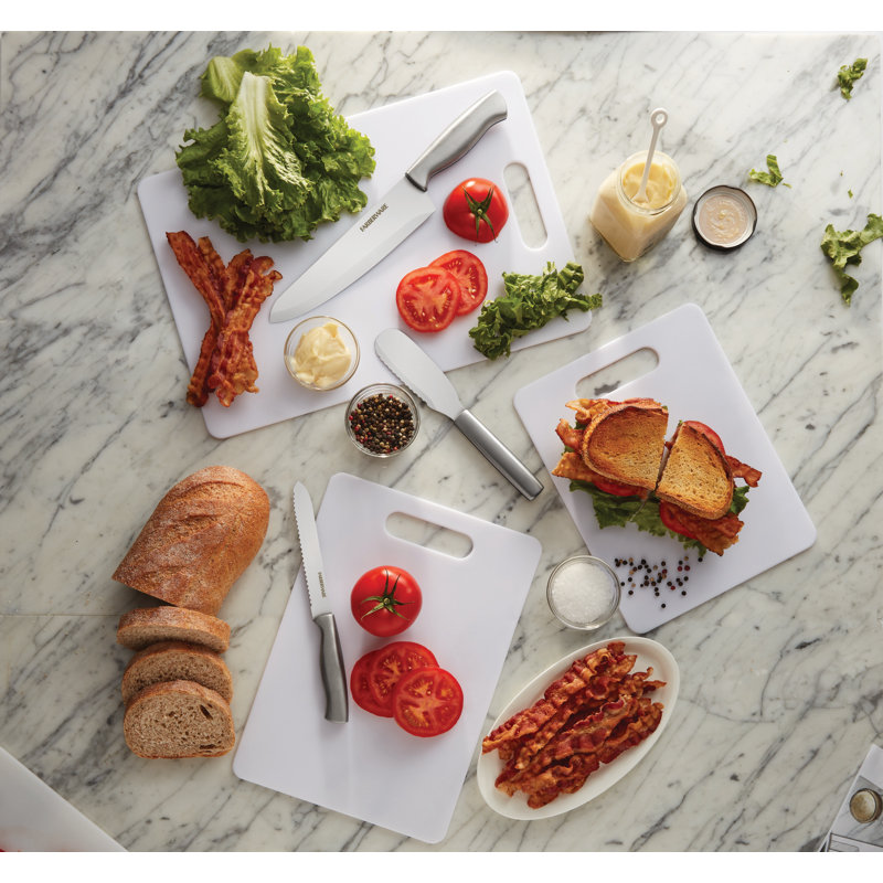 Farberware 3 Pieces Plastic Cutting Board Set, Rectangle, White