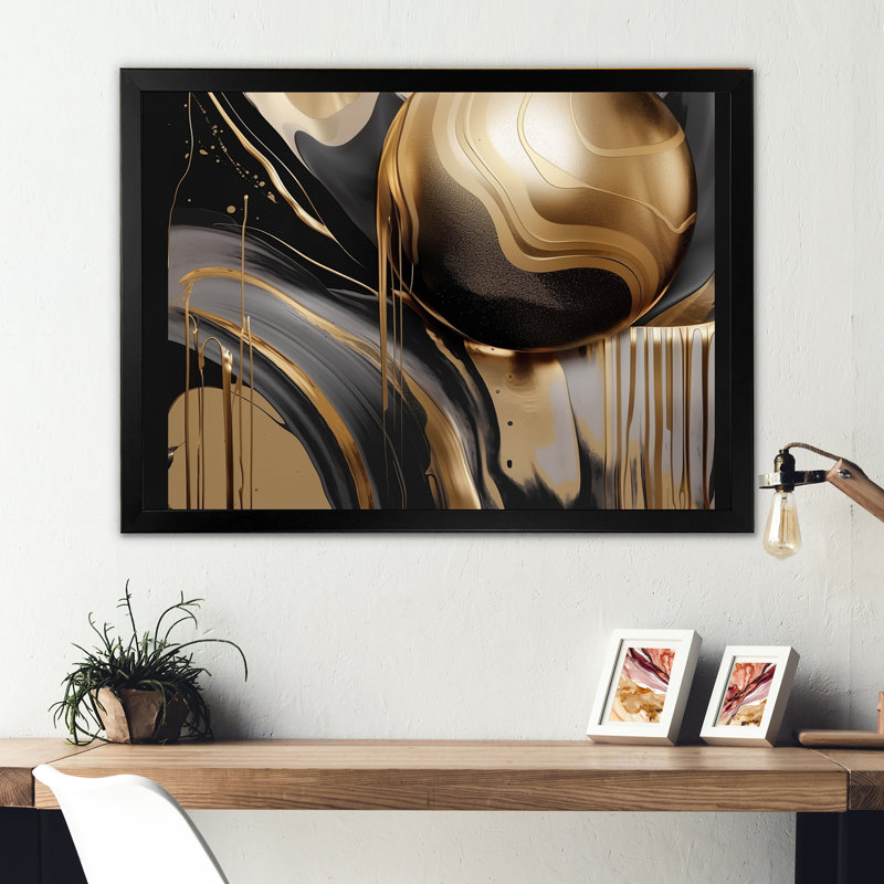 Impression sur toile encadrée dorée et noire captivante IV, H 24 po x l 32 po, Cadre photo unique, Noir