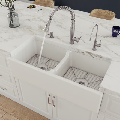 39.5'' L Double Bowl Fireclay Kitchen Sink