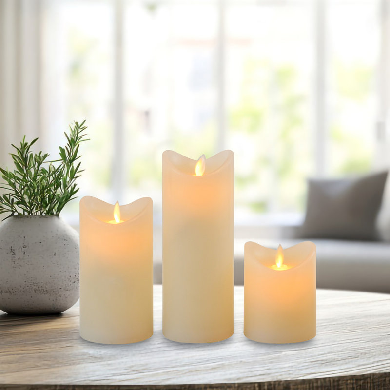 Battery Operated LED Wax Candles with Flickering Flame - 3 Piece