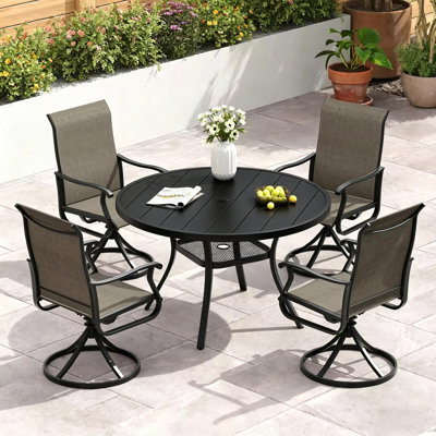 Elfur Round 4 - Person Outdoor Dining Set with 4 PVC-coated polyester Swivel Chairs