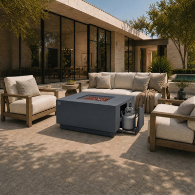 Oceanside 48" Square Propane Fire Pit Table with Hidden Fuel Tank Drawer