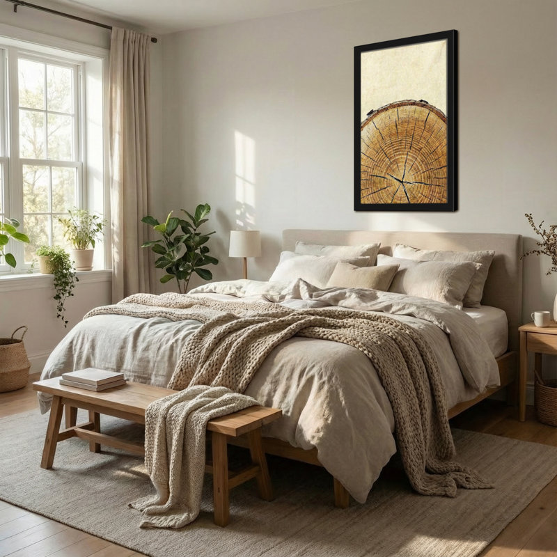 Plantes et fleurs, motif d'anneau d'arbre sur toile, H 16 po x l 24 po