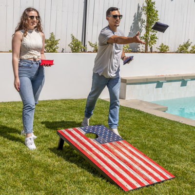 GoSports 4 x 2 ft Cornhole Game Set - Includes Two 4 x 2 ft Boards, 8 Bean Bags, and Carry Case -  American Flag Design
