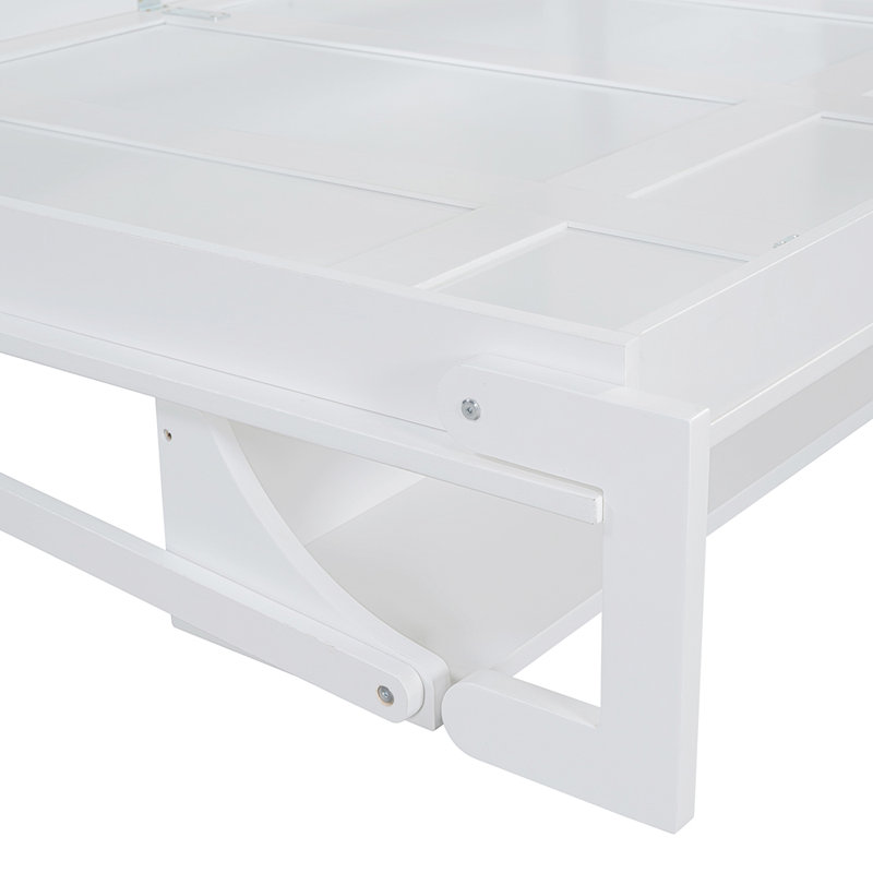 Lit escamotable avec élévateur hydraulique et bureau, Double, Blanc