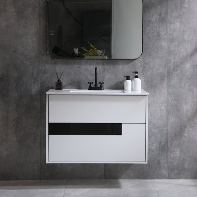 36'' White Wall-Mounted Modern Bathroom Vanity With Ceramic Top