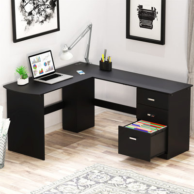 Bureau d'ordinateur de coin moderne en L noir - Solution compacte pour un bureau ou un dortoir