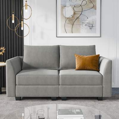 61" Square Arm Modular Loveseat with Storage Space