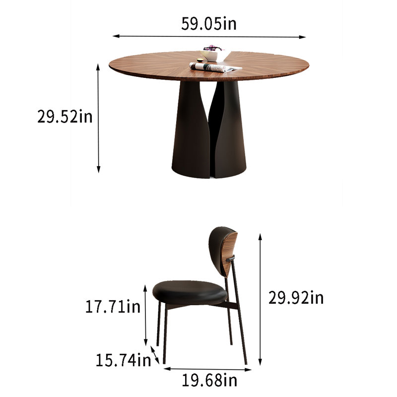 Ensemble de salle à manger en bois de noyer noir ancien style L 59,05 po x l 59,05 po