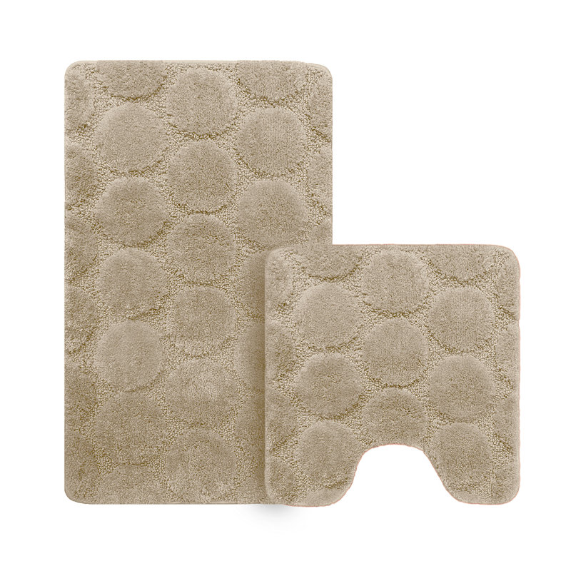 3D Effect Supersoft High Density Anti Slip Cobla Bath Mat Set, Beige