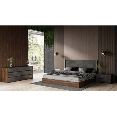 Ensemble de chambre à coucher 4 pièces Rado - Modern Walnut & Volcanic Slate