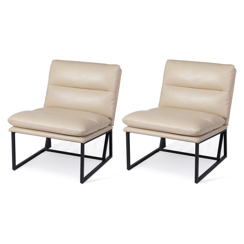 Ensemble de 2 fauteuils d'appoint modernes en similicuir beige, Similicuir beige
