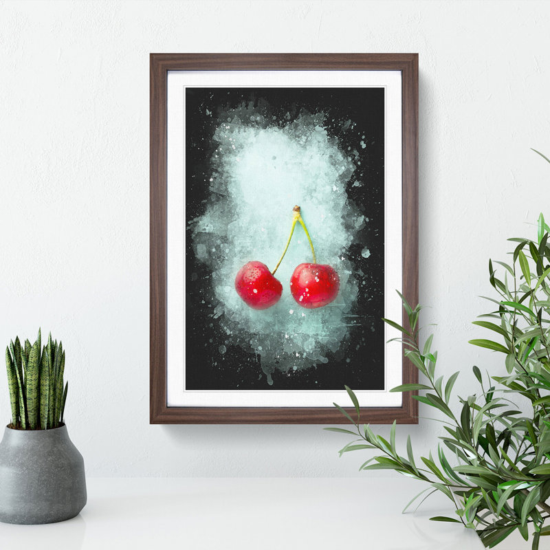 Two Cherries - Framed Print, 65cm H x 48cm W x 2cm D, Walnut