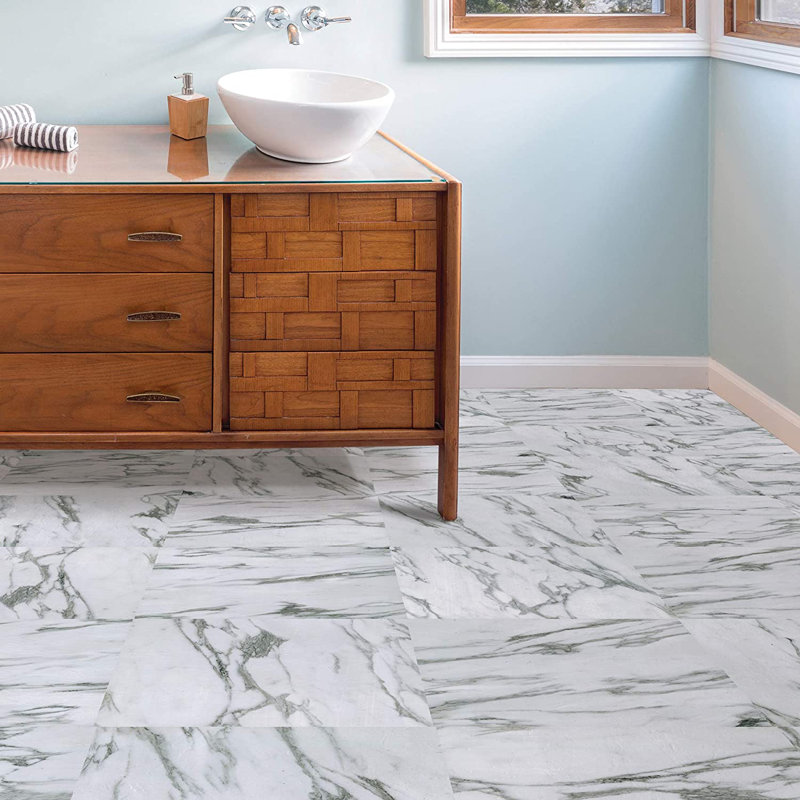 Floorpops FP3329 Opaline Peel & Stick Floor Tiles, White - Pack Of 10