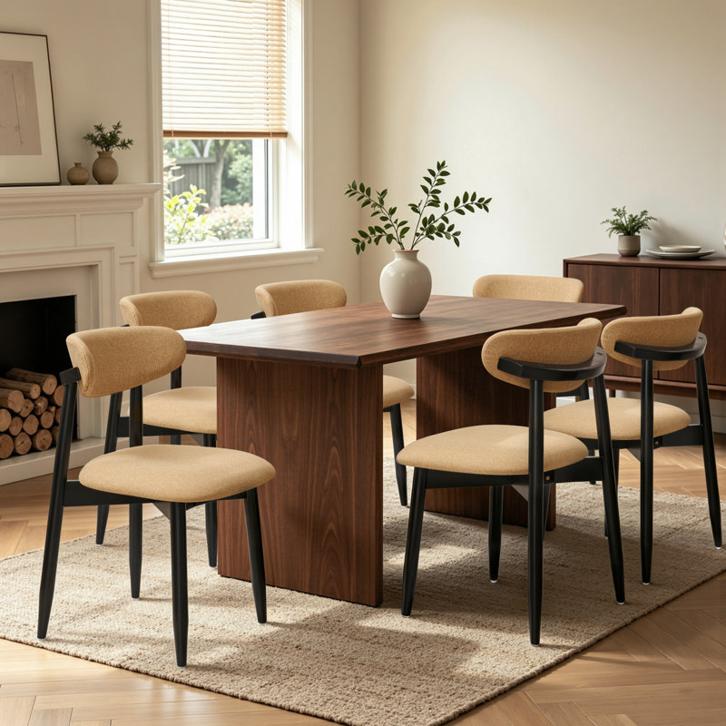 Ensemble de chaises de salle à manger en bois massif à oreilles 27 po Arriah, 6, Tan