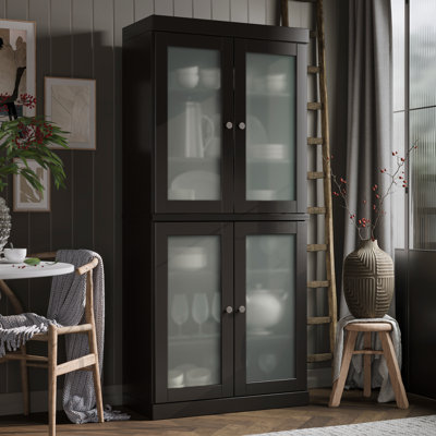 Garde-manger 100% bois massif 32 po avec portes en verre givré et tablettes réglables