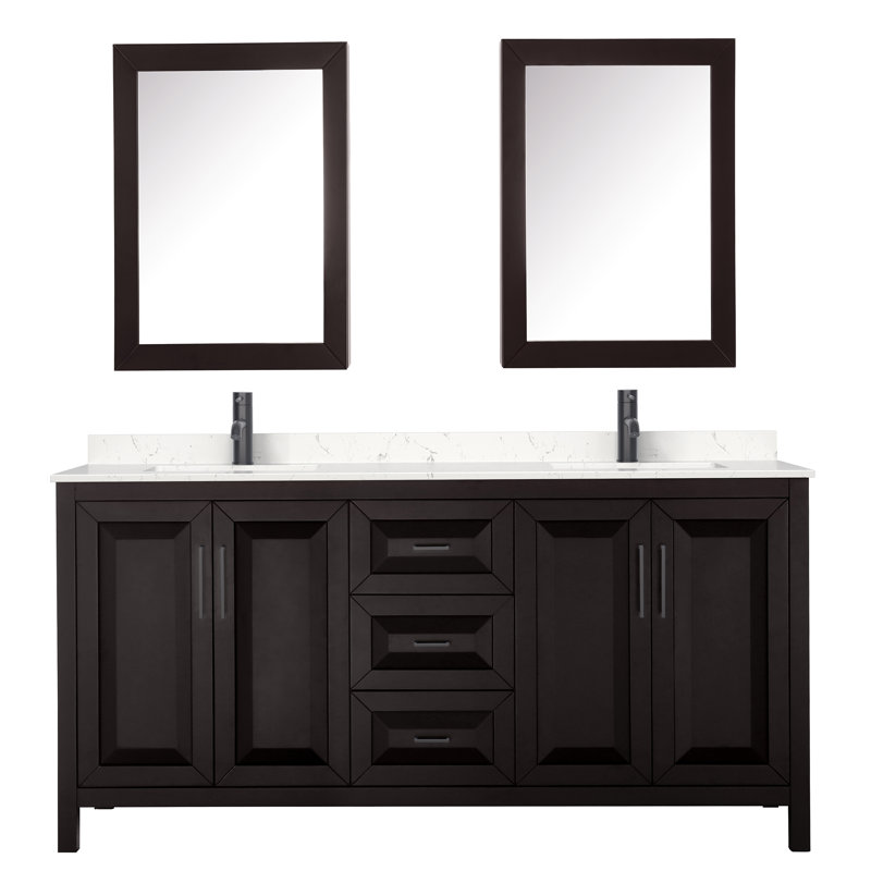 Daria 72'' W Double Vanity, Dark Espresso, White Cultured Marble, Matte Black