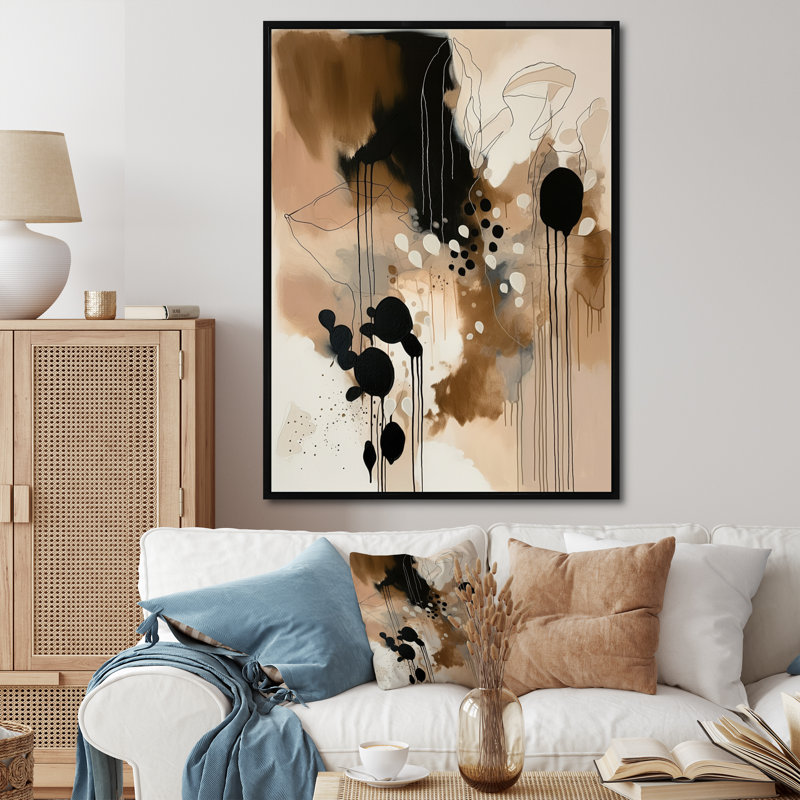 «Brown Mindful Abstraction II», reproduction d'art sur toile abstraite, L 12 po x H 20 po, Cadre flottant noir