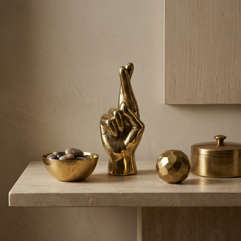 Fingers Crossed Figurine, Brass