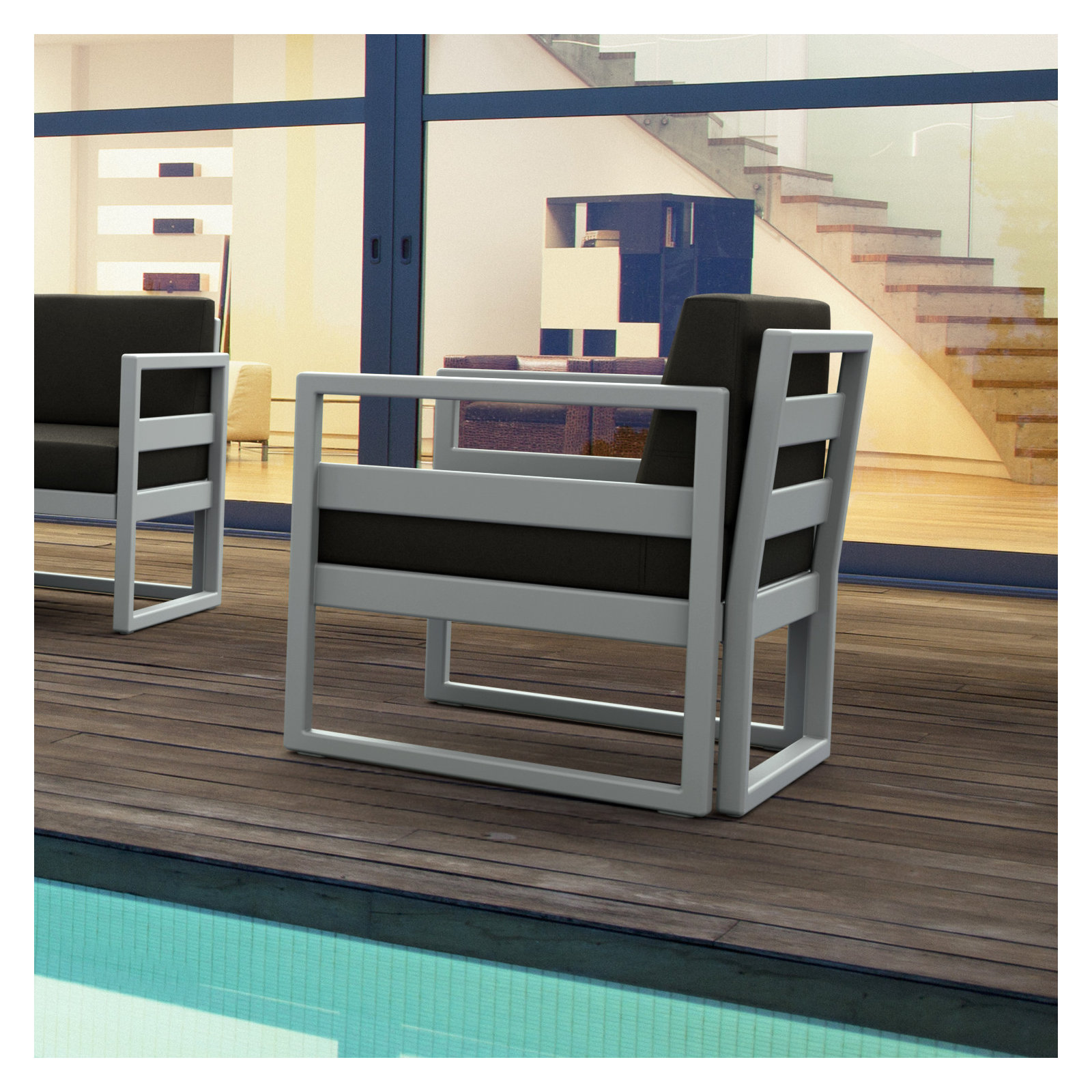 Lane Outdoor Lounge Chair, Charcoal, White