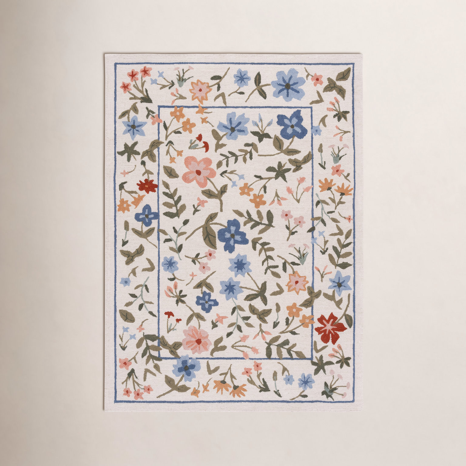 Hand-Tufted Wool Floral Outdoor Rug, Rectangle 5' x 8'