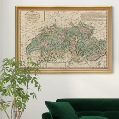 Carte de Suisse rétro-impression d’art graphique sur toile encadrée
