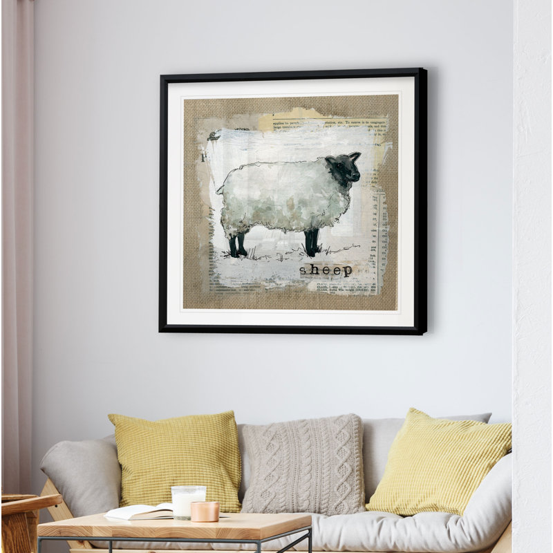 «Burlap Sheep», reproduction d'impression, H 26,5 po x l 26,5 po x P 1,5 po, Cadre plastique noir