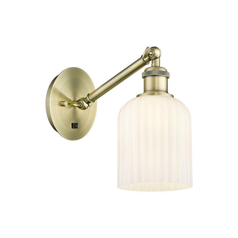 Fiennes Armed Sconce, Antique Brass, Gloss White