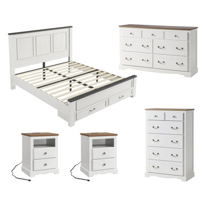5-Pieces Farmhouse Full Size Bedroom Sets, White