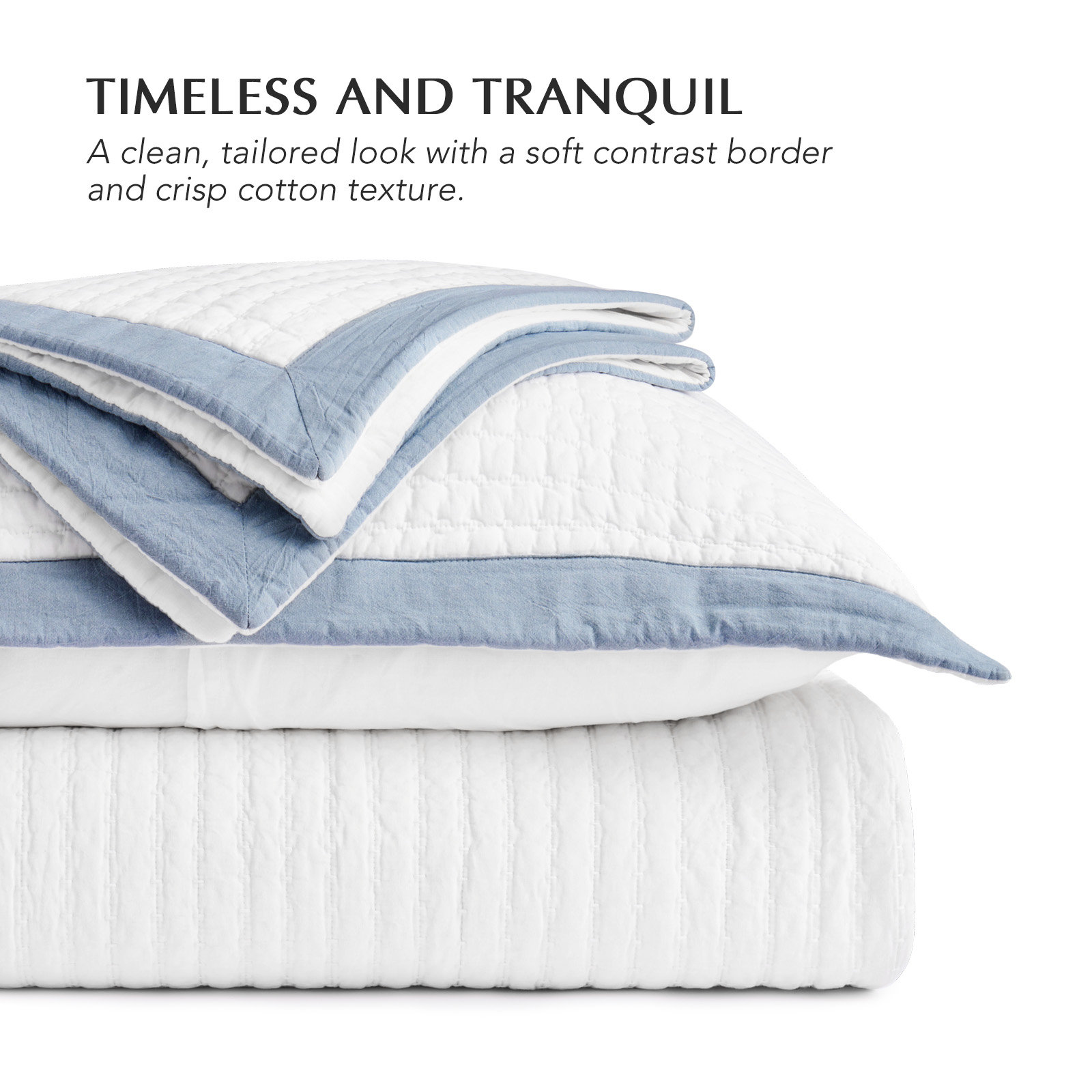 Cotton Quilt Set, Blue Linen, King Quilt + 2 King Shams