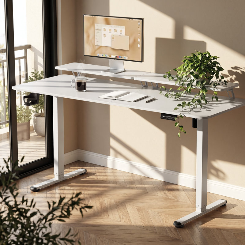 Kreutzer Height Adjustable Standing Gaming Desk, White/White, 28.7" H x 62.99" W x 23.62" D