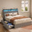 Bed Frame with LED, Wings Headboard Design-519655880-519655887