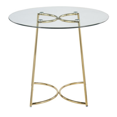 Contemporary Dinette Table in Gold Steel with Clear Glass Top