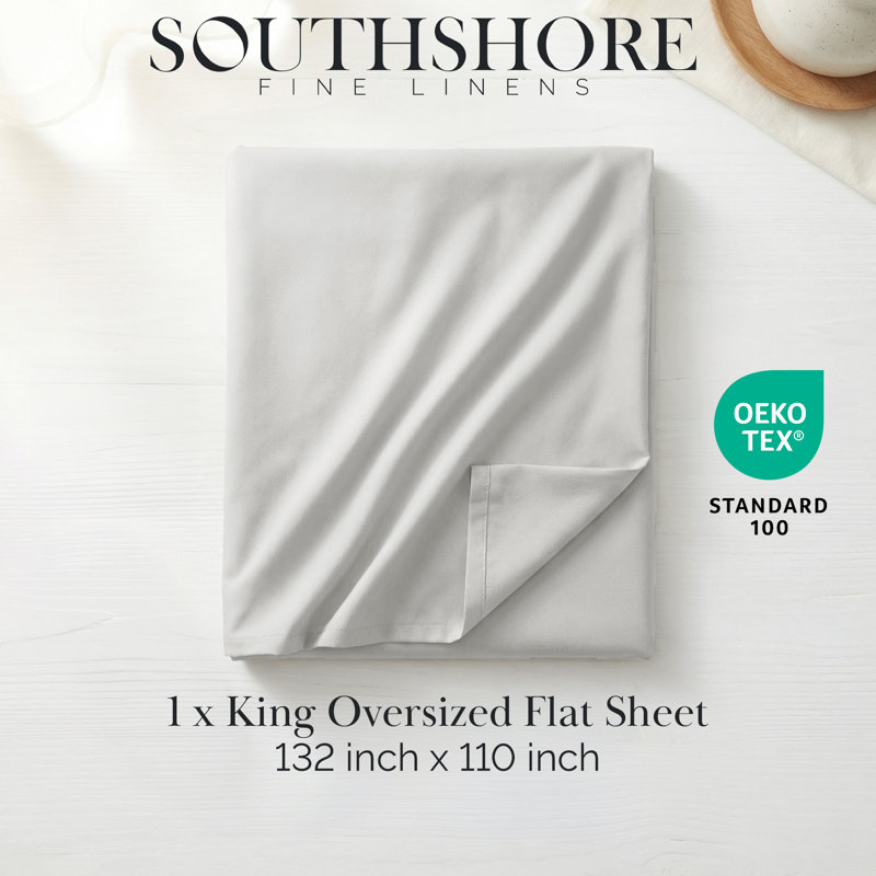 Southshore Fine Linens Vilano Oversized Flat Sheet in Vilano Light Grey, 110 GSM Double-Brushed Microfiber King Flat Sheet, 132 x 110 Inches, Wrinkle Free and Fade Resistant