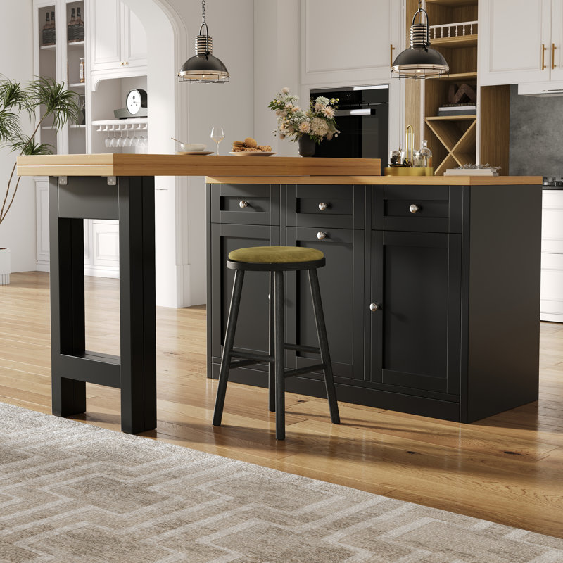 Wood Kitchen Island, Black