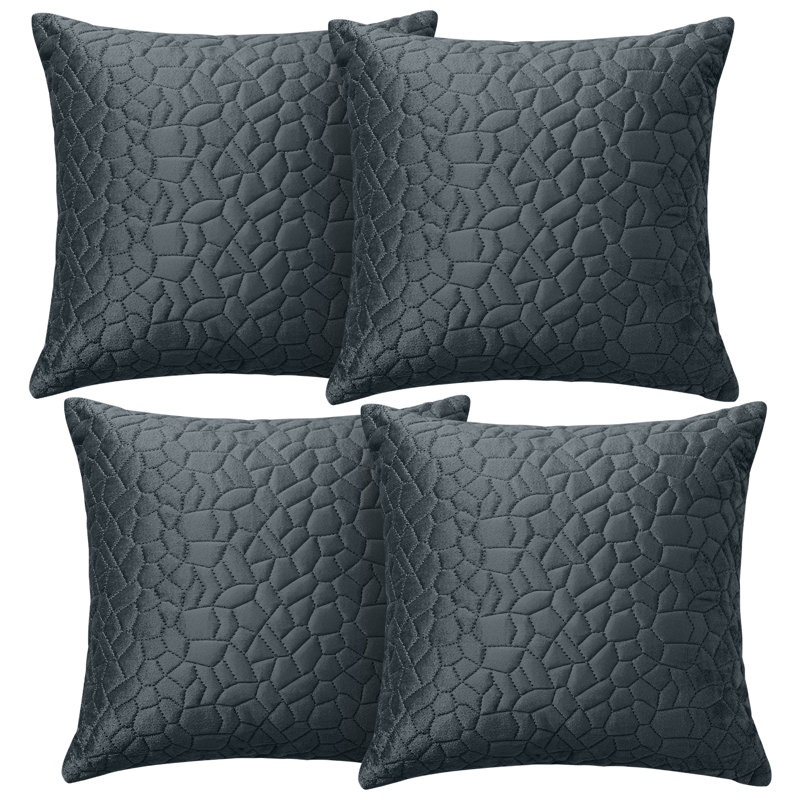 Aspire Homeware Geometric Square Velvet Cushion Covers, Charcoal, Pack of 4