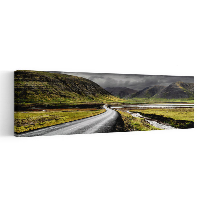 «Winding Mountain Road», art dramatique abstrait contemporain, paysage de montagne, H 20 po x l 60 po