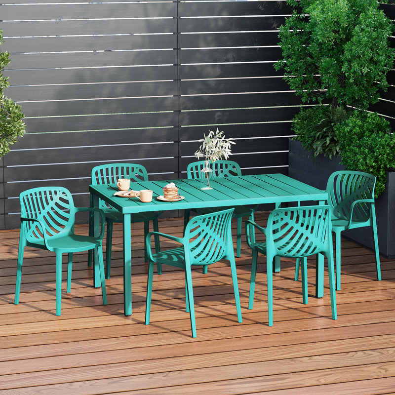 6-Person Outdoor Rectangular Dining Set, Teal