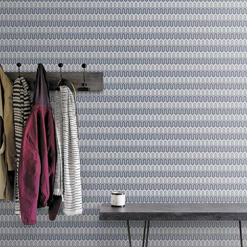 Geometrix 10m x 52.8cm Satin Wallpaper Roll, Navy/Grey