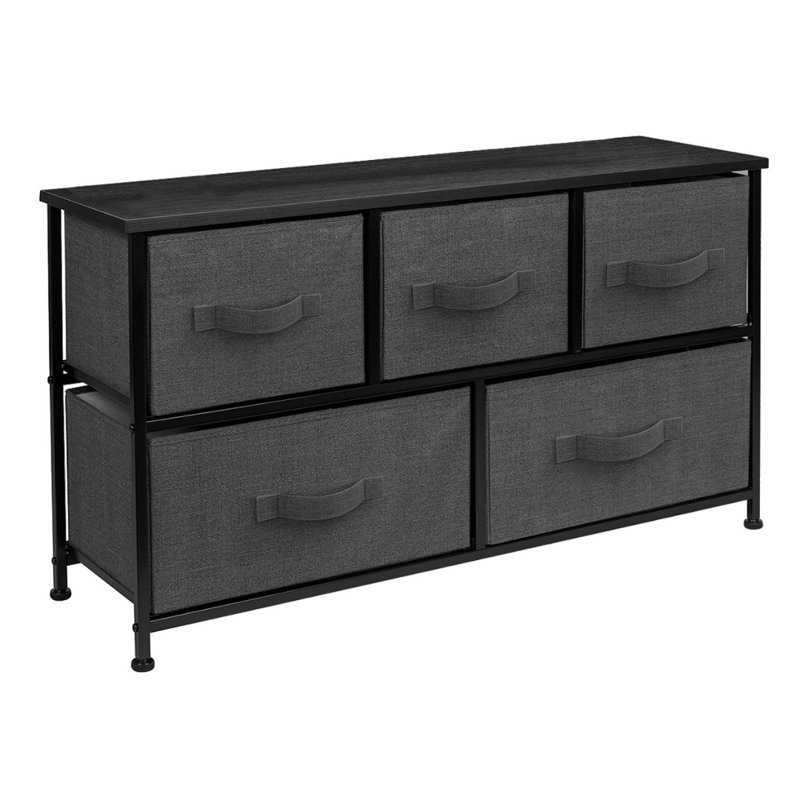 Sorbus Dresser with 5 Drawers with Steel Frame, Wood Tops, and Fabric Bins, Black