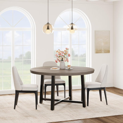 Industrial Farmhouse 47" Round Dining Table Seats 4-6, Classic Wood Top with Sturdy Metal Base, Space-Saving for Dining or Living Room