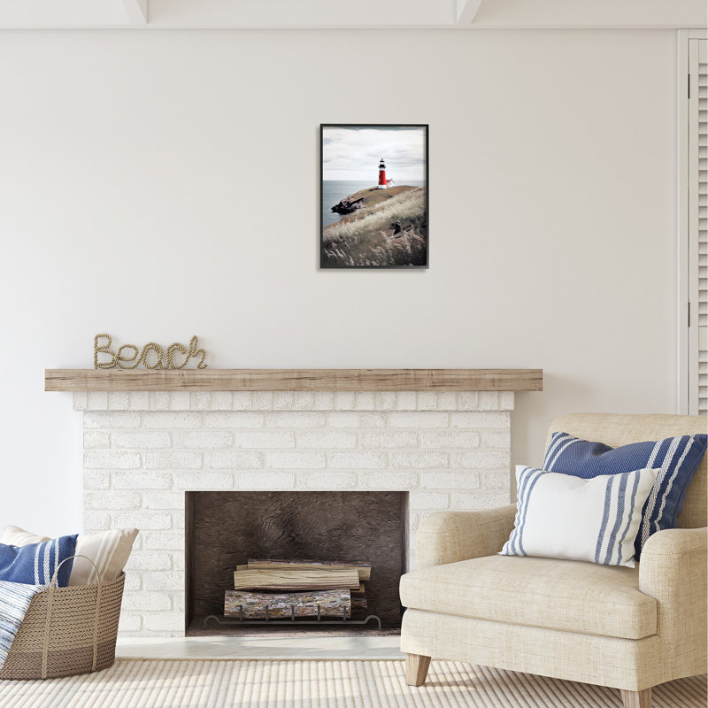 Bb-433 - Paysage de phare rouge encadré, impression sur bois, Giclée encadrée noir minuit, H 20 po x l 16 po x P 1,5 po