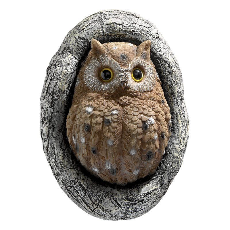 Hand-Painted Brown Resin Owl Tree Sculpture
