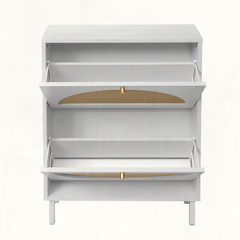 Range-chaussures 2 portes en rotin blanc