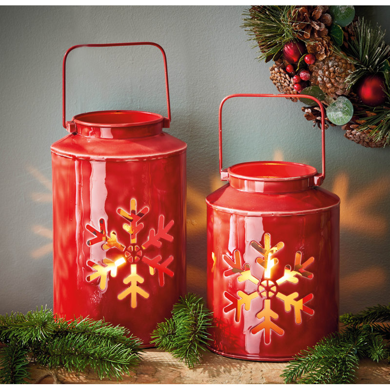 Snowflake Enamel Lantern Large, 8'' H x 6'' W x 6'' D
